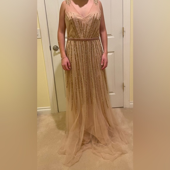 Marchesa | beaded nude gown w/ sheer cape - Picture 2 of 12